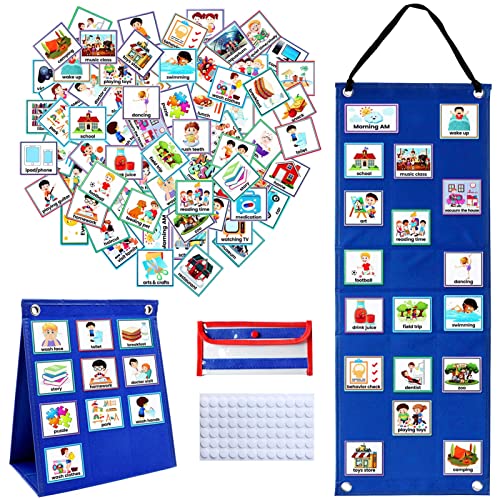 Visual Timetable for Kids, Uooker Visual Aids Children Visual Now and Next Board Learning Aids Tool with 70 Picture Cards, Daily Routine Chart to Support Communication for Autism, ADHD, Preschool