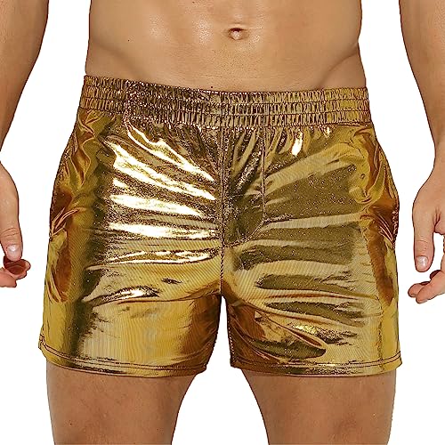 Freebily Herren Wetlook Shorts Metallic Boxershorts Hotpants Männer Glänzend Badeshorts Unterwäsche Unterhose Clubwear Gold D XL