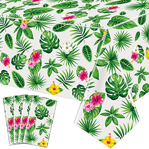 4 Pack Hawaiian Luau Tischtücher Tropische Palmblätter Tischtuch Hawaii Einweg Plastik Rechteckige Tischdecken Aloha Sommer Strand Pool Kinder Geburtstag Tischtuch Cocktail-Party-Zubehör 86 x 51 Zoll