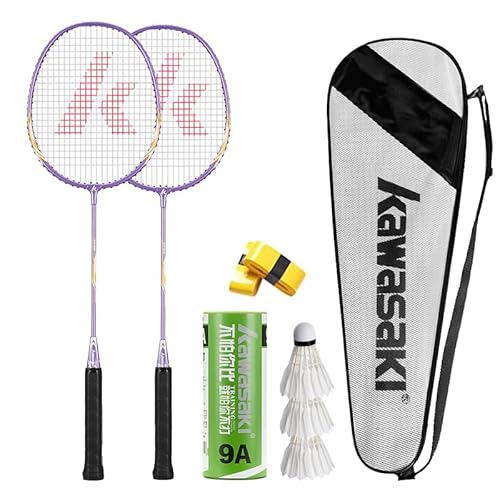 Badminton Schläger Set of 2 Profi Leichtgewicht Badminton Racket Federball mit 3 Badminton bälle, 2 Handgrips, 1 Schlägertasche&2 Badmintonschläger für Training, Sport (Lila)