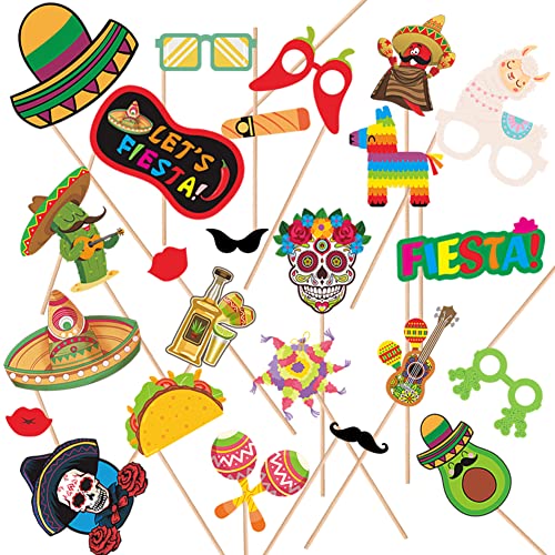 ZOOMPIL Mexikanische Fiesta Photo Booth Props, 24 Stück Mexikanischer Karneval Party Dekorationszubehör, für Mexikanische Dekoration Hochzeit Geburtstag Babyparty