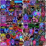 Aufkleber 200 Stück Neon Sticker Set Wasserfeste Vinyl Sticker Decals Coole Graffiti Sticker für Laptop Skateboard Scrapbook Trinkflasche MacBook IPad Handy Tagebuch Tassen Moped Fahrrad Koffer usw