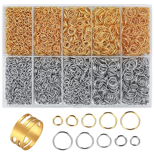 4800 Stk Biegeringe für Schmuckherstellung, Spaltringe, Kettenringe, Verbindungsringe, Schmuck Reparatur Zubehör Set, für Schmuck, Halskette, Armband DIY, mit offenem Bindering, Gold+Silber