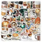 Hibarby 50 Stück Kaffee Getränke Sticker Set, Wasserdichte Vinyl Cute Coffee Cafe Aufkleber für Laptop, Wasserflasche, Reisekoffer, Handyhülle, iPad, Tagebuch, Scrapbook, Kinder Jugendliche