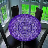 FANSU Runde Tischdecke Wasserabweisende, Mandala Drucken Abwaschbar Gartentischdecke rutschfest Abwischbare Desktop Dekorative Tuch Hotel Bankett Party (Lila Mandala,Durchmesser 150cm)