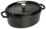 STAUB Gusseisen Bräter/Cocotte, oval 33 cm, 6,7 L, Aromaregen Funktion für optimale Befeuchtung, Für alle Herdarten inkl. Induktion & Backofen, Schwarz