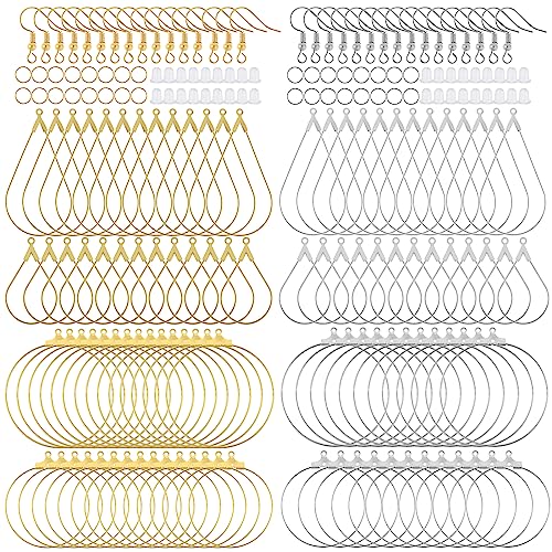DIVINA VITAE 200 Stück Ohrring Herstellungsset Ohrringe Selber Machen Offene Perlen Creolen Bulk Ohrring Draht Creolen für DIY Ohrringe Schmuck Bastelbedarf Tropfenförmig und Rund