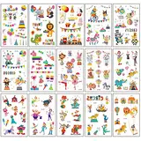 Zirkus Kinder Tattoo Set, 15 Blatt Wasserdicht Temporäre Tattoos, Tattoo Aufkleber Mitgebsel Kindergeburtstag Gastgeschenke Kleine Geschenke für Karneval Zirkus Spielzeug, Tattoo Kinder Mädchen