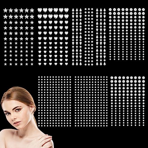 1048 StüCk Strasssteine Selbstklebend, RISVOWO Self-Adhesive Glitzersteine Gesicht für Gesicht Augen Körper NäGel, Aufkleber Glitter Strass Temporäre Tattoo für Make-Up,Diy, Fingernagel Dekorationen