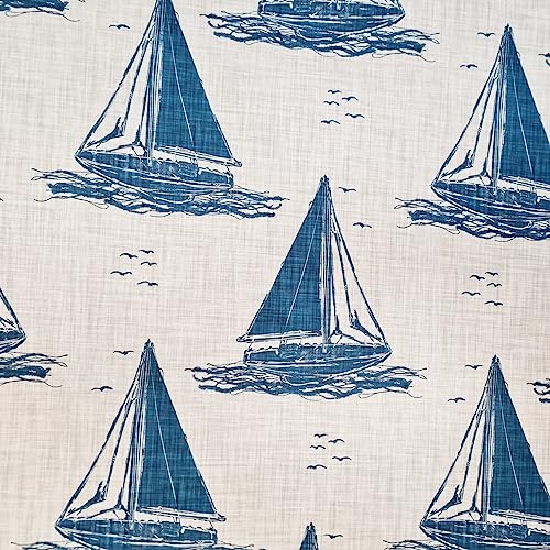 Stoff Meterware Baumwolle 0,5 m blau indigo Segelboot Yacht maritim Bootsgardine Dekostoff Tischdeckenstoff Sommer Frühling neu