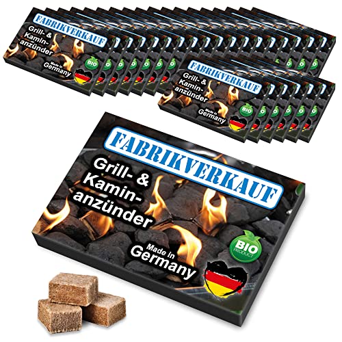 FLAMMBURO FABRIKVERKAUF (24 Schachteln) Anzündwürfel aus Holz und Wachs vom Deutschen Hersteller, Grillanzünder, Kaminanzünder, Ofenanzünder, 24 Anzündplatten geschnitten in 24, 32 oder 40 Würfel