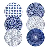 Cerkik Keramik Teller Set - 26,6 cm große Küche Porzellan Salat servieren Gerichte für Pasta Steak Pfannkuchen Pizza - Kratzfest Mikrowelle Ofen spülmaschinenfest - Set von 6 - Vintage Blau