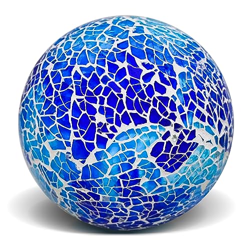 Yatinkim 1 Stück Blau Dekorative Kugeln für Schalen 8,5 cm Glaskugeln Dekor Mosaik Tafelaufsätze Kugel Globus Ornamente Golfrunde Vasenfüller Heim