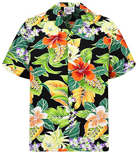 P.L.A. PLA Original Hawaiihemd New Flower, Schwarz, S