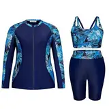 Hanna Nikole Badeanzug GroßE GrößEn 3-Teiliger Rash Guard Langarm Uv Shirts Bikinioberteil Und High Waist Schwimm Leggings ReißVerschluss Bademode Bauchweg Badeanzug Sport Schwimmanzug