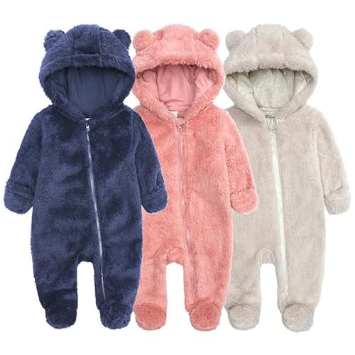 Hilmocho Baby Strampler mit Kapuze Winter Warm Kleinkind Fleece Overall Schneeanzug Onesies Outwear Outfits für 0-12 Monate