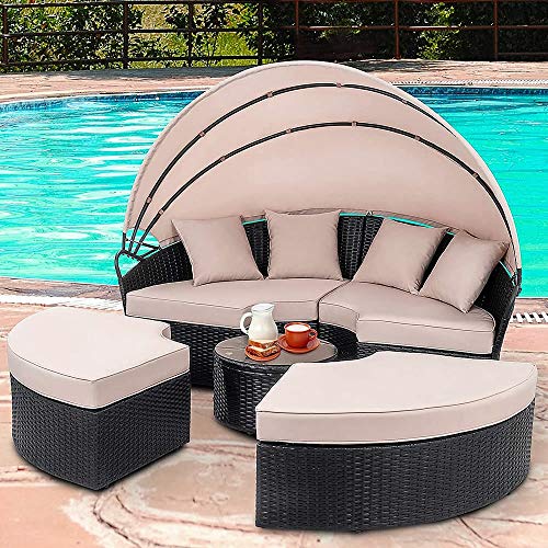 Melko Sonneninsel Polyrattan Gartenmuschel Gartenlounge Sonnenliege Gartenliege Rattanmöbel