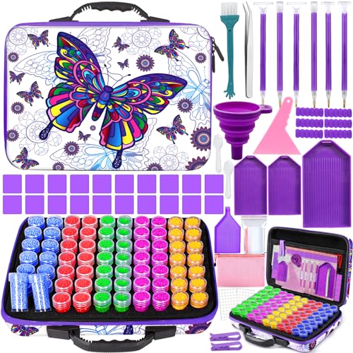 GUHAOOL Diamond Painting Zubehör Boxen, mit 70 Fächern Diamond Painting Organizer,Diamond Painting Koffer Diamant Painting Werkzeug Set mit Trichter Pinzette Stickers für Strass Perlen DIY Handwerk