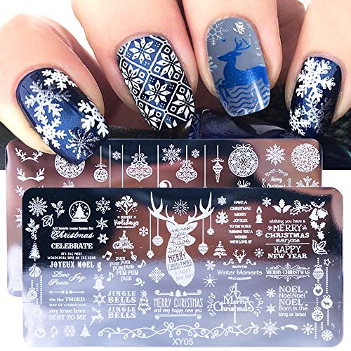 Nagel Schablone Stempel Weihnachten Set, 5 Pcs Weihnachten Nail Art Stempel Platte, Winter Nagel Stempelplatte Nail Stamping Set Nageldesign für Maniküre Nagelkunst