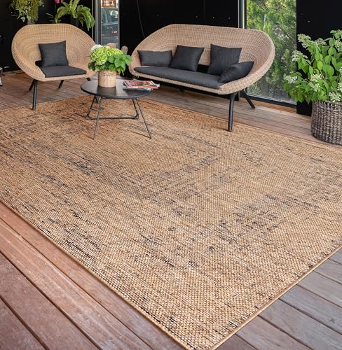 Paco Home Outdoor Teppich wetterfest & langlebig Flachgewebe in moderner Jute-Sisal-Optik in Naturtönen Gemustert Perfekt für Terrasse, Balkon, Garten & Küche, Grösse:120x160 cm, Farbe:Beige 4