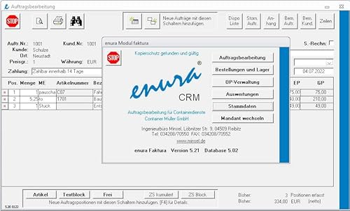 enura Faktura auco Version 5.x Auftragsbearbeitung für Containerdienste (Grundlizenz und erster Arbeitsplatz)