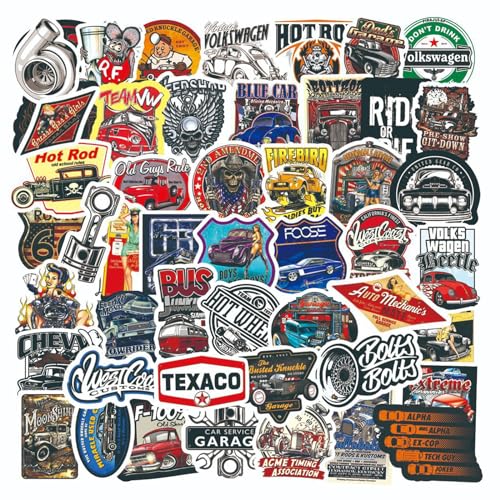 Klassische Autos Aufkleber,100 Stück Aufkleber Classic Cars, Vintage Car Hot Rod Sticker Set, Wasserdichte Vinyl Graffiti Sticker für Auto Laptop Skateboard Koffer für Kinder Erwachsene