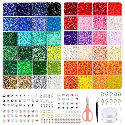 cyancommerce 17180 Stück 3mm 3mm Perlen Set DIY Glasperlen zum Auffädeln Armbänder selber machen Perlen Charms für Mädchen Kleine Perlen für Armbänder