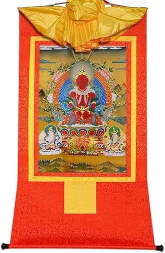 Tibetische Tangka, Rollen von Tangka, Amitayus (Buddha des unendlichen Lebens, Amida, Amitabha), Thangka-Brokat, for Zen (Farbe: Rot, Größe: Klein (35 cm x 27 cm)) (Farbe ( Color : Red , Size : Large(