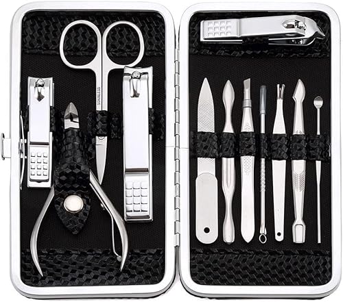 Keiby Citom Maniküre Set Professionelles Nagelknipser Kit Pediküre Kit -12 stücke Pflegeset aus Edelstahl Nagelpflege Werkzeuge Reise Grooming Kit (Schwarz)