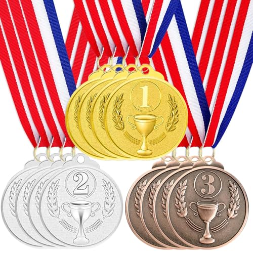 Santme 12 Stück Metall Medaillen, Gold Silber Bronze Medaillen Auszeichnung Gewinner Medaillen für Kinder Sieger Wettbewerbe Party Dekorationen Olympischer Stil mit Halsbändern