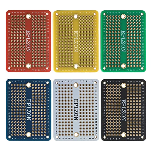 EPLZON Prototype Board Lötbares Breadboard Doppelseitig Leiterplatte PCB Circuit Board zum Schweißen von Arduino, DIY elektronische Artikel,Mehrfarbig(Packung mit 6 Stück)