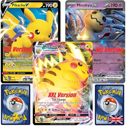 Cardicuno 3 Verschiedene Pokemon Karten XXL Riesenkarten in Übergröße (zufällig ausgewählt) Englisch