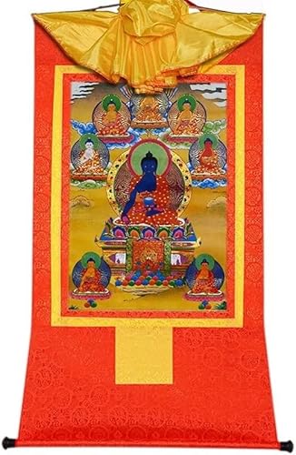 Tibetische Tangka, Rollen von Tangka, Acht Formen von Bhaisajyaguru, Medizin-Buddha, buddhistischer Wandteppich aus Brokat mit Heißprägung for Zen (Farbe: Blau, Größe: Klein (35 cm x 27 cm)). ( Color