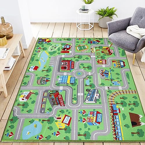 Capslpad Kinder Spielteppich 150x200cm Extra Große Stadtleben Teppich Auto Rennen Matte Bildung Verkehr Straße Teppich Spiel Teppich für Spielzimmer Baby Kleinkind Junge Kinderzimmer Schlafzimmer