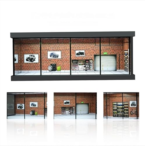 1/64 Diorama Auto Garage Modell, mit LED-Beleuchtung Stadt Auto Showroom Modell Auto Parkplatz Lagerung Modell, für 1/64 Skala Diecast Modell Auto, Szene Display Modell Sammlung Geschenk (Red Brick)