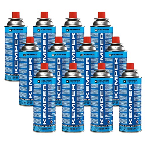 KEMPER - Packung mit 12 Gasflaschen, Gaskartusche, 220 g, Butan UN2037, für Gasgeräte