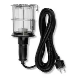 REV Handlampe - Werkstattlampe mit Metall-Schutzkorb & Schutzglas, Baulampe E27 (ohne Leuchtmittel), 5m Kabel, silber