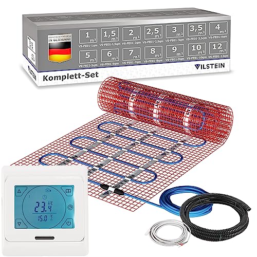 VILSTEIN Elektrische Fußbodenheizung für Fliesen Laminat und mehr I Komplett-Set I TWIN Technologie Heizsystem I Fußboden Heizmatte 150W/m² I 4.0x0.5m - 2 qm