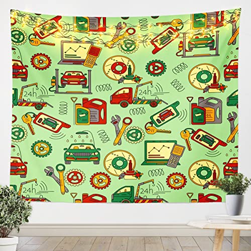 Wandteppiche mit Fahrzeugen, klein, 130 x 150 cm, Bau-LKW, Kawaii-Wandteppich, Rennwagen-Wandteppich für Jungen, Mädchen, Kinder, Ausrüstung, handgezeichnet, niedliche Raumdekoration, Computer, Handy,