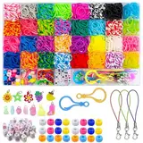 Folaein Loom Bänder Set, 2700 Looms Gummis Bänder Starter Set,DIY Gummibänder Kit für Armbänder, Elastisches Loombänder Kinder Basteln Geschenk Weihnachten für Kinder