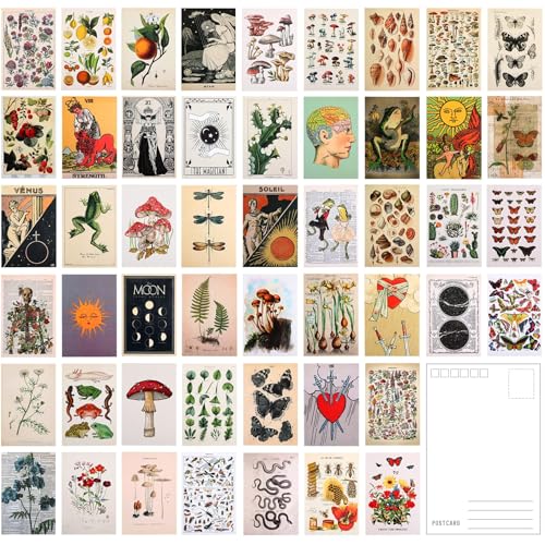 50 Stück Pflanzen Postkarten Vintage Botanical Postkarten Set Retro Ästhetisches Schmetterling Postkarten für Room Decor oder Schreiben Grußetterling Postkarten für Room Decor oder Schreiben Gruß