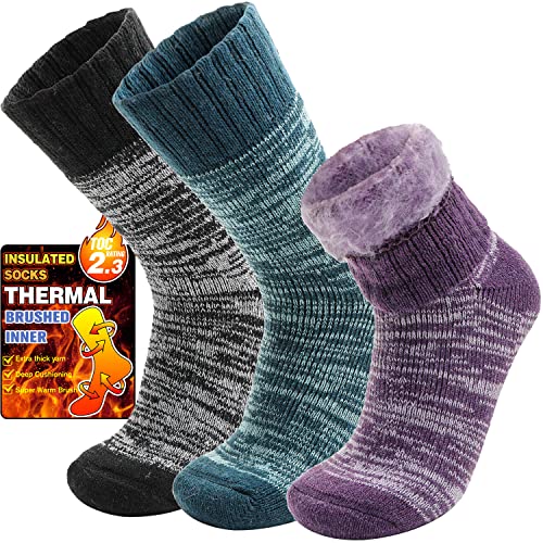 Thermosocken Warme Wintersocken Dicke Kuschelsocken Skisocken Arbeitssocken Atmungsaktiv Outdoorsocken Weihnachtssocken Damen Herren Socken Geschenke Weihnachten Winter Christmas Socks(Lila,M)