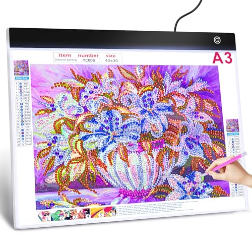 Guiseapue Leuchttisch A3 für 5D Diamond Painting Zubehör, Dimmbar Leuchtplatte Din A3, Zeichenbrett für Diamant Painting, Designen, Zeichnen Skizzieren, Tattoo, Ostergeschenke Kinder Erwachsene