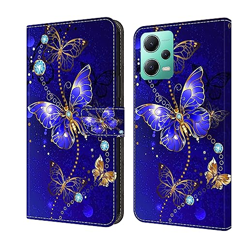 Miagon Kickstand Flip PU Leder Schutzhülle für Xiaomi Redmi Note 13 Pro Plus 5G,Bunt Muster Hülle Brieftasche Case Cover Ständer mit Kartenfächer,Blau Schmetterling