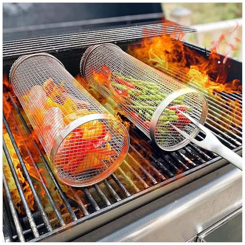 2 Stück Grillzubehör, Grill Zubehör Set, Grillkorb, Grillkorb Gemüse, Grillkorb Edelstahl, Outdoor Küche, Gemüse Grillkorb, Gasgrill Zubehör, Grillen, Garten Zubehör, Outdoorküche