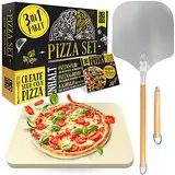 Loco Bird Pizzastein für Backofen & Gasgrill inkl. Pizzasschieber - 3er Set - Pizzastein rechteckig aus Cordierit für knusprigen Pizzaboden wie vom Italiener, Pizzaschieber und Rezeptbuch