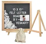 Letter Board aus Eiche und Filz 25×25cm Quadratisch Buchstabentafel mit 350 Buchstaben Staffelei und Beutel Buchstaben Tafel Holz Buchstabenbrett Rillentafel Memotafel (Grau)
