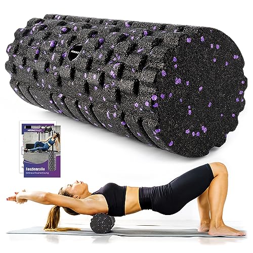 Faszienrolle mit 3D-Texturmassage, Foam Roller(33cm x 14cm) zur Muskelverspannungen lindern, mittlere Härte Selbstmassage Fazienrolle für rücken wirbelsäule Rücken Beine (Schwarz-violett)