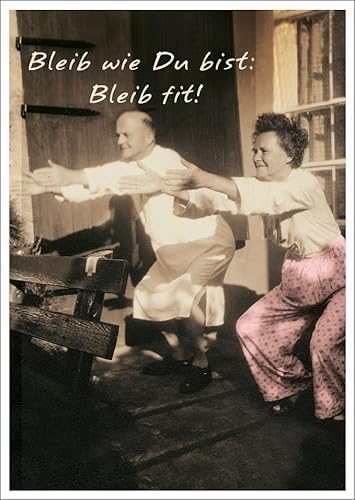 Gutsch Verlag Lustige Postkarte für Fitness & Humor – Älteres Paar beim Sport, Motivationsspruch Bleib wie Du bist: Bleib fit!, Ideal für Geburtstag & Aufmunterung, Vintage-Design