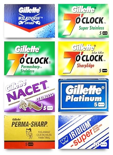 Gillette WiIkinson Rasierklingen, Wizamet, Platinum New 7o' Clock, Permasharp, Nacet, 50 Klingen